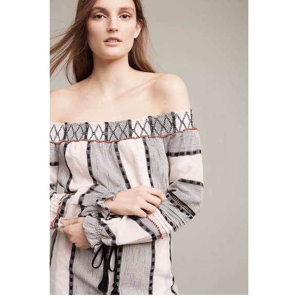Anthropologie Hei Hei LaRue Embroidered Stripe Off The Shoulder Romper Size L - Picture 2 of 11